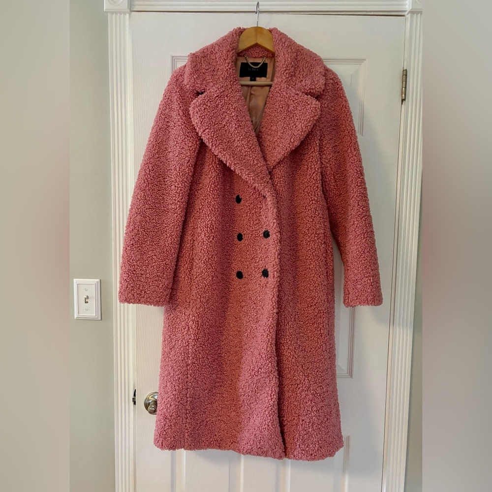 J. Crew double Breasted Teddy Topcoat in Pink